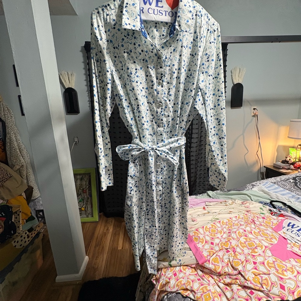 Foxcroft White and Blue Patterned Dress